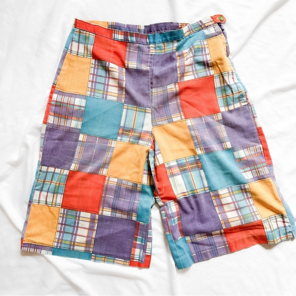 Vintage Handmade Patchwork Madras Bermuda Shorts … - image 1